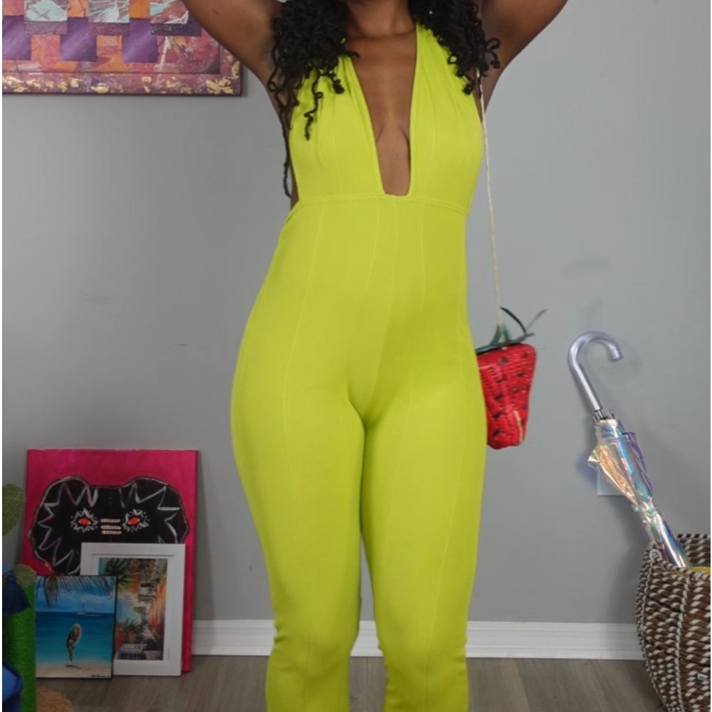 Neon Green Halter Jumpsuit